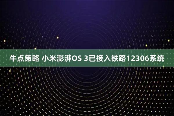 牛点策略 小米澎湃OS 3已接入铁路12306系统