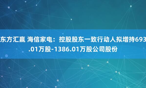 东方汇赢 海信家电：控股股东一致行动人拟增持693.01万股-1386.01万股公司股份